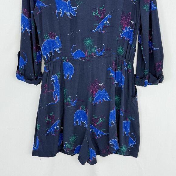 ModCloth Blue Dinosaur Print Button Front Short Romper Size Medium - Picture 9 of 15